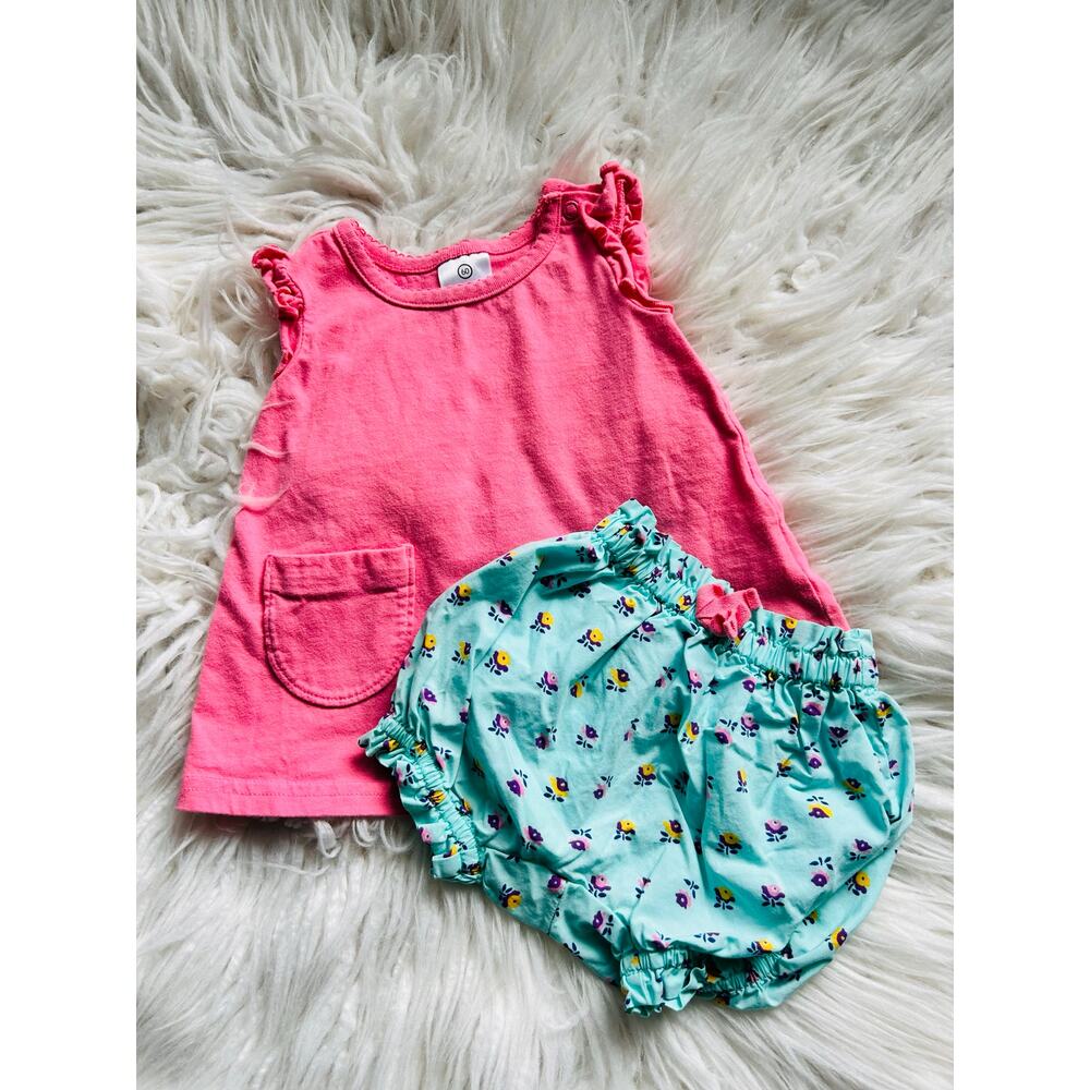 Hanna Andersson Baby Girl Floral Ruffle Tank Top & Shorts 2-Piece Outfit Mint‎